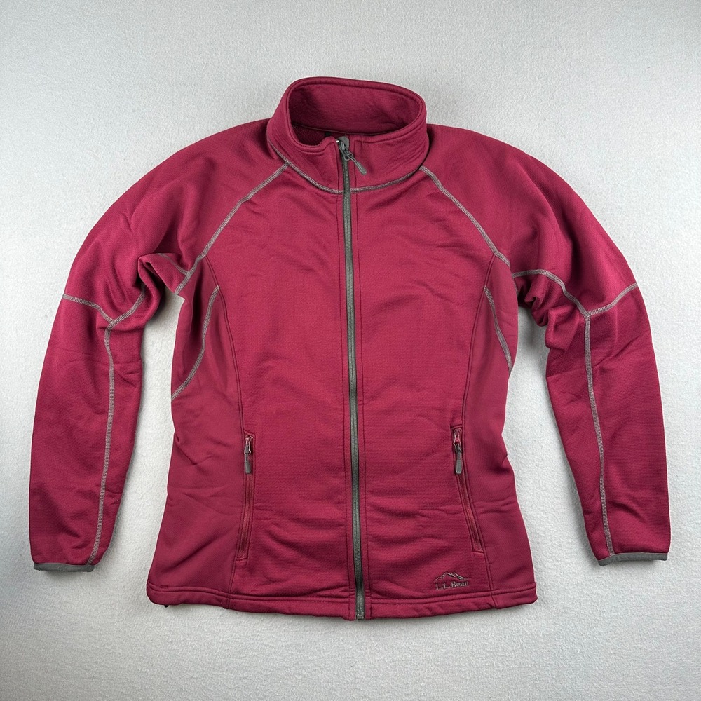 LL Bean Fleece Jacket Women Medium Red Full Zip Performance 293876 Mock Neck